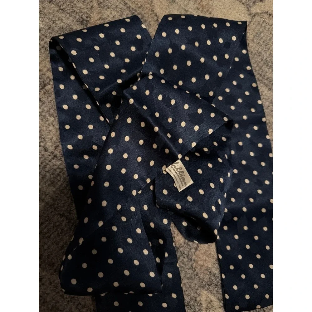Lillian Vernon Silk Navy Blue Polka Dot Skinny Scarf